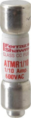 Ferraz Shawmut - 600 VAC/VDC, 0.1 Amp, Fast-Acting General Purpose Fuse - Clip Mount, 1-1/2" OAL, 100 at DC, 200 at AC kA Rating, 13/32" Diam - Benchmark Tooling