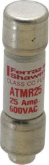 Ferraz Shawmut - 600 VAC/VDC, 25 Amp, Fast-Acting General Purpose Fuse - Clip Mount, 1-1/2" OAL, 100 at DC, 200 at AC kA Rating, 13/32" Diam - Benchmark Tooling