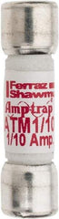 Ferraz Shawmut - 600 VAC/VDC, 0.1 Amp, Fast-Acting General Purpose Fuse - Clip Mount, 1-1/2" OAL, 100 at AC/DC kA Rating, 13/32" Diam - Benchmark Tooling