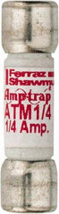 Ferraz Shawmut - 600 VAC/VDC, 0.25 Amp, Fast-Acting General Purpose Fuse - Clip Mount, 1-1/2" OAL, 100 at AC/DC kA Rating, 13/32" Diam - Benchmark Tooling