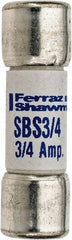 Ferraz Shawmut - 600 VAC, 0.75 Amp, Fast-Acting Ferrule Fuse - Clip Mount, 1-3/8" OAL, 100 at AC kA Rating, 13/32" Diam - Benchmark Tooling