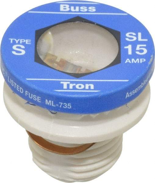 Ferraz Shawmut - 125 VAC, 15 Amp, Time Delay Plug Fuse - Screw Mount Mount, 1.29" OAL, 10 at AC kA Rating, 1-1/8" Diam - Benchmark Tooling