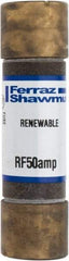 Ferraz Shawmut - 250 VAC, 50 Amp, Fast-Acting Renewable Fuse - Clip Mount, 76mm OAL, 10 at AC kA Rating, 13/16" Diam - Benchmark Tooling