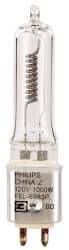 Philips - 1,000 Watt, 120 Volt, Halogen Miniature & Specialty T3 Lamp - Medium Bi-Pin Base, 750 to 1599 Equivalent Range, Neutral (3,000 to 3,699), 2-1/8" OAL - Benchmark Tooling