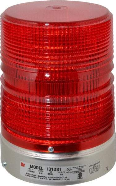 Federal Signal Corp - 120 VAC, 3R NEMA Rated, Strobe Tube, Red, Double Flash Strobe Light - 80 Flashes per min, 1/2 Inch Pipe, 5-11/16 Inch Diameter, 8-1/2 Inch High, IP45 Ingress Rating, Pipe Mount - Benchmark Tooling