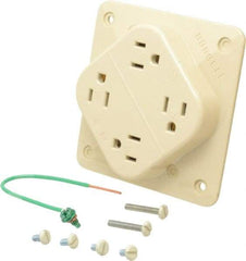 Hubbell Wiring Device-Kellems - 125 VAC, 15 Amp, 5-15R NEMA Configuration, Ivory, Specification Grade, Self Grounding Fourplex Receptacle - 1 Phase, 2 Poles, 3 Wire, Flush Mount, Impact Resistant - Benchmark Tooling