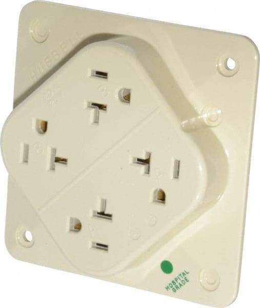 Hubbell Wiring Device-Kellems - 125 VAC, 20 Amp, 5-20R NEMA Configuration, Ivory, Hospital Grade, Self Grounding Fourplex Receptacle - 1 Phase, 2 Poles, 3 Wire, Flush Mount, Impact Resistant - Benchmark Tooling