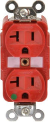 Hubbell Wiring Device-Kellems - 125 VAC, 20 Amp, 5-20R NEMA Configuration, Red, Hospital Grade, Self Grounding Duplex Receptacle - 1 Phase, 2 Poles, 3 Wire, Flush Mount, Tamper Resistant - Benchmark Tooling