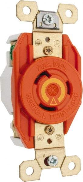 Hubbell Wiring Device-Kellems - 125 VAC, 20 Amp, 5-20R NEMA Configuration, Orange, Industrial Grade, Isolated Ground Single Receptacle - 1 Phase, 2 Poles, 3 Wire, Flush Mount - Benchmark Tooling