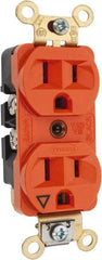 Hubbell Wiring Device-Kellems - 125 VAC, 15 Amp, 5-15R NEMA Configuration, Orange, Specification Grade, Isolated Ground Duplex Receptacle - 1 Phase, 2 Poles, 3 Wire, Flush Mount, Corrosion, Heat and Impact Resistant - Benchmark Tooling