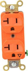 Hubbell Wiring Device-Kellems - 125 VAC, 20 Amp, 5-20R NEMA Configuration, Orange, Specification Grade, Isolated Ground Duplex Receptacle - 1 Phase, 2 Poles, 3 Wire, Flush Mount, Corrosion, Heat and Impact Resistant - Benchmark Tooling