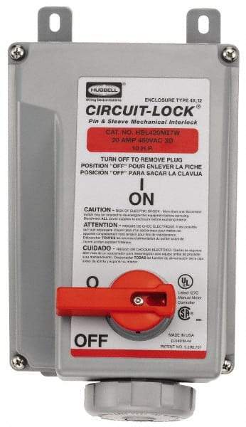Hubbell Wiring Device-Kellems - 3 Phase, 480 VAC, 30 Amp, 15 hp, 4 Pin Configuration, Interlock Receptacle - 3 Poles, Watertight, IEC 60309, Red - Benchmark Tooling