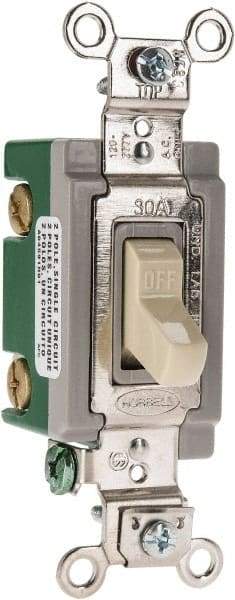 Hubbell Wiring Device-Kellems - 2 Pole, 120 to 277 VAC, 30 Amp, Industrial Grade, Toggle, Wall and Dimmer Light Switch - 1-5/16 Inch Wide x 4-1/16 Inch High - Benchmark Tooling