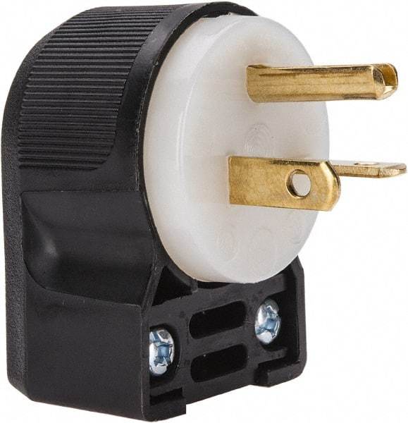 Hubbell Wiring Device-Kellems - 250 VAC, 20 Amp, 6-20P NEMA, Angled, Self Grounding, Commercial, Industrial Grade Plug - 2 Pole, 3 Wire, 1 Phase, 2 hp, Nylon, Black, White - Benchmark Tooling