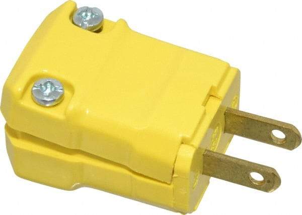 Hubbell Wiring Device-Kellems - 125 VAC, 15 Amp, 1-15P NEMA, Valise, Ungrounded, Commercial, Industrial Grade Plug - 2 Pole, 2 Wire, 1 Phase, 1/2 hp, Nylon, Yellow - Benchmark Tooling