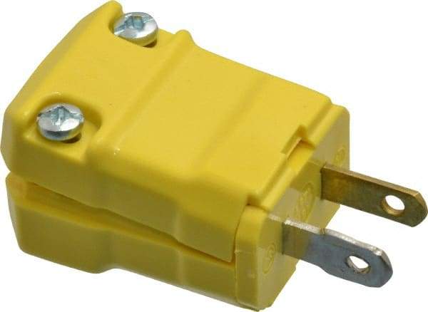 Hubbell Wiring Device-Kellems - 125 VAC, 15 Amp, 1-15P NEMA, Valise, Ungrounded, Commercial, Industrial Grade Plug - 2 Pole, 2 Wire, 1 Phase, 1/2 hp, Nylon, Yellow - Benchmark Tooling