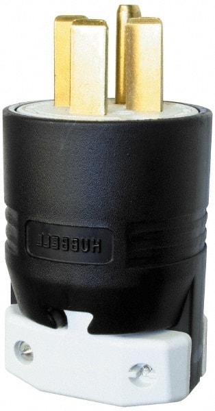 Hubbell Wiring Device-Kellems - 250 VAC, 30 Amp, 15-30P NEMA, Straight, Self Grounding, Commercial, Industrial Grade Plug - 3 Pole, 4 Wire, 3 Phase, 3 hp, Nylon, Black, White - Benchmark Tooling