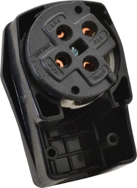 Hubbell Wiring Device-Kellems - 250 VAC, 50 Amp, 15-50P NEMA, Angled, Self Grounding, Commercial, Industrial Grade Plug - 3 Pole, 4 Wire, 3 Phase, 7-1/2 hp, Nylon, Black, White - Benchmark Tooling