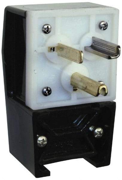 Hubbell Wiring Device-Kellems - 125 VAC, 30 Amp, 5-30P NEMA, Angled, Self Grounding, Commercial, Industrial Grade Plug - 2 Pole, 3 Wire, 1 Phase, 2 hp, Nylon, Black, White - Benchmark Tooling