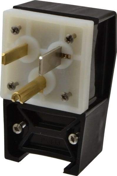 Hubbell Wiring Device-Kellems - 125 VAC, 50 Amp, 5-50P NEMA, Angled, Self Grounding, Commercial, Industrial Grade Plug - 2 Pole, 3 Wire, 1 Phase, 2 hp, Nylon, Black, White - Benchmark Tooling