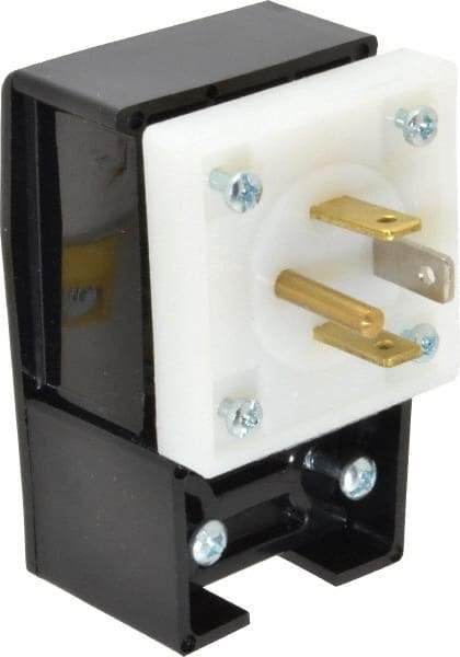 Hubbell Wiring Device-Kellems - 125/250 VAC, 20 Amp, 14-20P NEMA, Angled, Self Grounding, Commercial, Industrial Grade Plug - 3 Pole, 4 Wire, 1 Phase, 2 hp, Nylon, Black, White - Benchmark Tooling