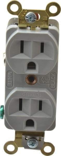 Hubbell Wiring Device-Kellems - 125 VAC, 15 Amp, 5-15R NEMA Configuration, Gray, Industrial Grade, Self Grounding Duplex Receptacle - 1 Phase, 2 Poles, 3 Wire, Flush Mount, Corrosion, Heat and Impact Resistant - Benchmark Tooling