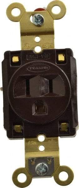 Hubbell Wiring Device-Kellems - 125 VAC, 15 Amp, 5-15R NEMA Configuration, Brown, Specification Grade, Self Grounding Single Receptacle - 1 Phase, 2 Poles, 3 Wire, Flush Mount, Corrosion, Heat and Impact Resistant - Benchmark Tooling