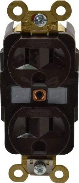 Hubbell Wiring Device-Kellems - 125 VAC, 15 Amp, 5-15R NEMA Configuration, Brown, Specification Grade, Self Grounding Duplex Receptacle - 1 Phase, 2 Poles, 3 Wire, Flush Mount, Corrosion, Heat and Impact Resistant - Benchmark Tooling