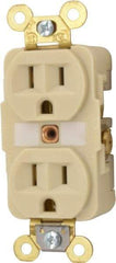 Hubbell Wiring Device-Kellems - 125 VAC, 15 Amp, 5-15R NEMA Configuration, Ivory, Specification Grade, Self Grounding Duplex Receptacle - 1 Phase, 2 Poles, 3 Wire, Flush Mount, Corrosion, Heat and Impact Resistant - Benchmark Tooling