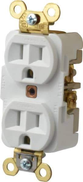 Hubbell Wiring Device-Kellems - 125 VAC, 15 Amp, 5-15R NEMA Configuration, White, Specification Grade, Self Grounding Duplex Receptacle - 1 Phase, 2 Poles, 3 Wire, Flush Mount, Corrosion, Heat and Impact Resistant - Benchmark Tooling