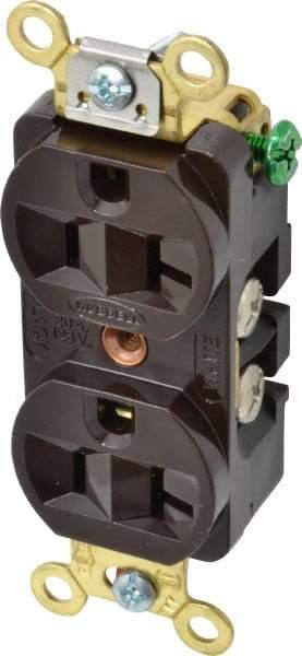 Hubbell Wiring Device-Kellems - 125 VAC, 20 Amp, 5-20R NEMA Configuration, Brown, Industrial Grade, Self Grounding Duplex Receptacle - 1 Phase, 2 Poles, 3 Wire, Flush Mount, Corrosion, Heat and Impact Resistant - Benchmark Tooling