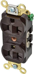 Hubbell Wiring Device-Kellems - 125 VAC, 20 Amp, 5-20R NEMA Configuration, Brown, Industrial Grade, Self Grounding Duplex Receptacle - 1 Phase, 2 Poles, 3 Wire, Flush Mount, Corrosion, Heat and Impact Resistant - Benchmark Tooling