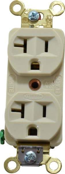 Hubbell Wiring Device-Kellems - 125 VAC, 20 Amp, 5-20R NEMA Configuration, Ivory, Industrial Grade, Self Grounding Duplex Receptacle - 1 Phase, 2 Poles, 3 Wire, Flush Mount, Corrosion, Heat and Impact Resistant - Benchmark Tooling