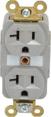 Hubbell Wiring Device-Kellems - 125 VAC, 20 Amp, 5-20R NEMA Configuration, Gray, Specification Grade, Self Grounding Duplex Receptacle - 1 Phase, 2 Poles, 3 Wire, Flush Mount, Corrosion, Heat and Impact Resistant - Benchmark Tooling