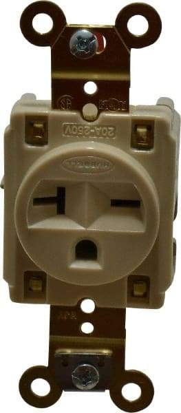 Hubbell Wiring Device-Kellems - 250 VAC, 20 Amp, 6-20R NEMA Configuration, Ivory, Specification Grade, Self Grounding Single Receptacle - 1 Phase, 2 Poles, 3 Wire, Flush Mount - Benchmark Tooling