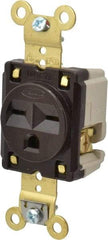 Hubbell Wiring Device-Kellems - 250 VAC, 15 Amp, 6-15R NEMA Configuration, Brown, Specification Grade, Self Grounding Single Receptacle - 1 Phase, 2 Poles, 3 Wire, Flush Mount - Benchmark Tooling