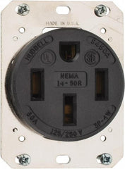 Hubbell Wiring Device-Kellems - 125/250 VAC, 50 Amp, 14-50R NEMA Configuration, Black, Industrial Grade, Self Grounding Single Receptacle - 1 Phase, 3 Poles, 4 Wire, Flush Mount - Benchmark Tooling