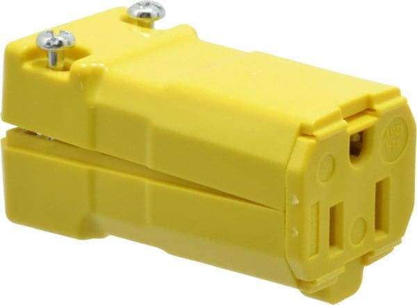 Hubbell Wiring Device-Kellems - 125 VAC, 15 Amp, 5-15R NEMA, Valise, Self Grounding, Commercial, Industrial Grade Connector - 2 Pole, 3 Wire, 1 Phase, 1/2 hp, Nylon, Yellow - Benchmark Tooling