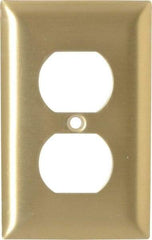 Hubbell Wiring Device-Kellems - 1 Gang, 4-1/2 Inch Long x 2.78 Inch Wide, Standard Outlet Wall Plate - Duplex Outlet, Brass, Brass - Benchmark Tooling