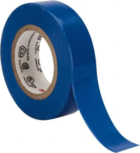 3M - 1/2" x 20', Blue Vinyl Electrical Tape - Series 35, 7 mil Thick, 1,250 V/mil Dielectric Strength, 17 Lb./Inch Tensile Strength - Benchmark Tooling