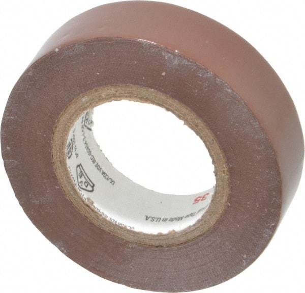 3M - 1/2" x 20', Brown Vinyl Electrical Tape - Series 35, 7 mil Thick, 1,250 V/mil Dielectric Strength, 17 Lb./Inch Tensile Strength - Benchmark Tooling