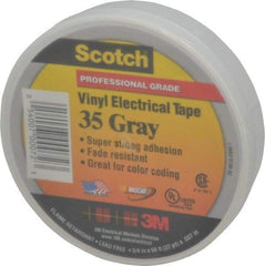 3M - 3/4" x 66', Gray Vinyl Electrical Tape - Series 35, 7 mil Thick, 1,250 V/mil Dielectric Strength, 17 Lb./Inch Tensile Strength - Benchmark Tooling