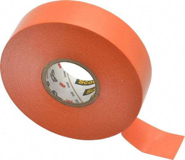 3M - 3/4" x 66', Orange Vinyl Electrical Tape - Series 35, 7 mil Thick, 1,250 V/mil Dielectric Strength, 17 Lb./Inch Tensile Strength - Benchmark Tooling