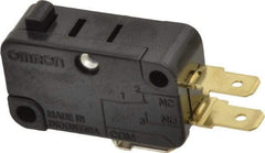 Omron - 0.6 Amp at 125 VDC, 0.3 Amp at 250 VDC, 10 Amp at 250 VAC, SPDT, Pin Plunger, General Purpose Snap Action Switch - 250 VAC, Quick Connect Terminal, 3-1/2 Ounce Max Operating Force, 18.8mm High x 37.8mm Long x 10.3mm Wide, -13 to 176°F - Benchmark Tooling