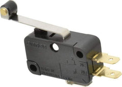 Omron - 0.6 Amp at 125 VDC, 0.3 Amp at 250 VDC, 10 Amp at 250 VAC, SPDT, Hinge Roller Lever, General Purpose Snap Action Switch - 250 VAC, Quick Connect Terminal, 4.4 Ounce Max Operating Force, 18.8mm High x 37.8mm Long x 10.3mm Wide, -13 to 176°F - Benchmark Tooling