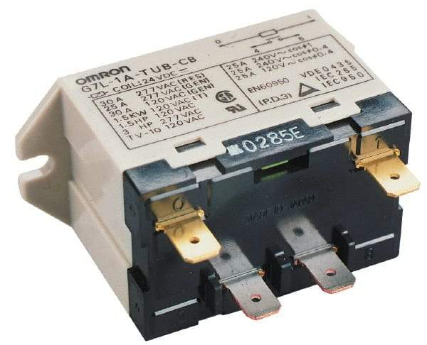 Omron - 1.7 to 2.5 VA Power Rating, Standard Electromechanical Quick Connect General Purpose Relay - 25 Amp at 220 VAC, DPST, 240 VAC, 68.5mm Wide x 47mm High x 33.5mm Deep - Benchmark Tooling