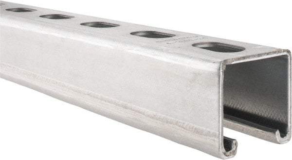 Thomas & Betts - 10' Long x 1-5/8" Wide x 1-5/8" High, 12 Gauge, Strip Steel, Half Slot Framing Channel & Strut - 0.105" Thick, Pre-Galvanized - Benchmark Tooling