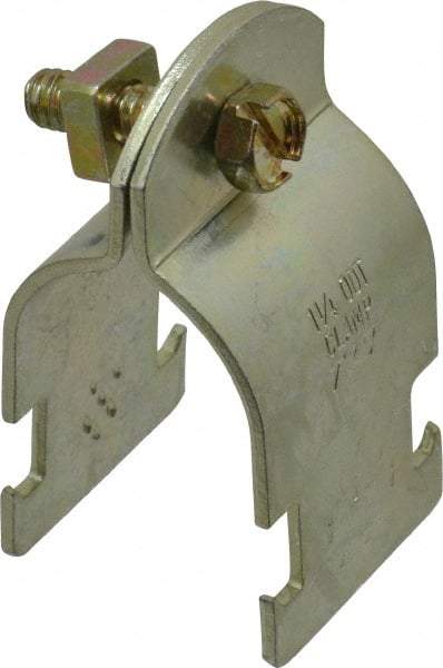 Thomas & Betts - 1-1/4" Pipe, 14 Gauge" Pipe or Tube Clamp - Gold Galvanized, 1,000 Lb Capacity - Benchmark Tooling