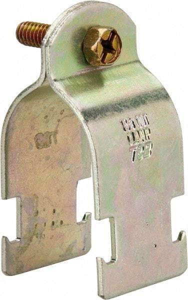 Thomas & Betts - 1-3/8" Pipe, 14 Gauge" Pipe or Tube Clamp - Gold Galvanized, 1,000 Lb Capacity - Benchmark Tooling