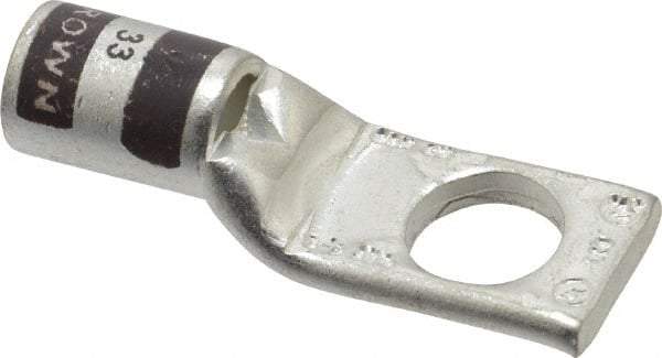 Thomas & Betts - 2 AWG Noninsulated Compression Connection Square Ring Terminal - 3/8" Stud, 1.65" OAL x 0.59" Wide, Tin Plated Copper Contact - Benchmark Tooling